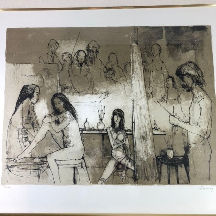ジャン・ジャンセン「アトリエにいる画家」 リトグラフ 額縁付絵画
