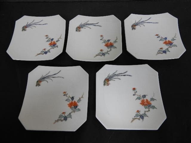 十二代柿右衛門　錦牡丹鳳凰画　菓子皿　5枚　共箱　MA569