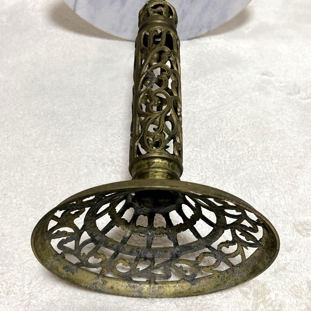 アンティーク 真鍮製 ヴィンテージ 大理石 サイドテーブル 花台