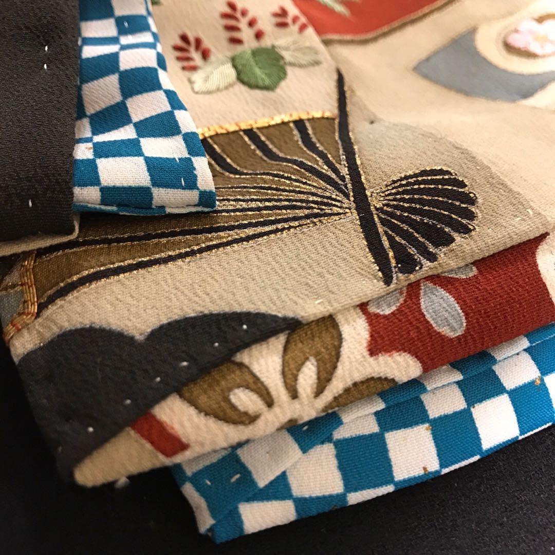 市松人形 12号 アンティーク 黒留袖 着物 帯 ＊ 留袖 大正