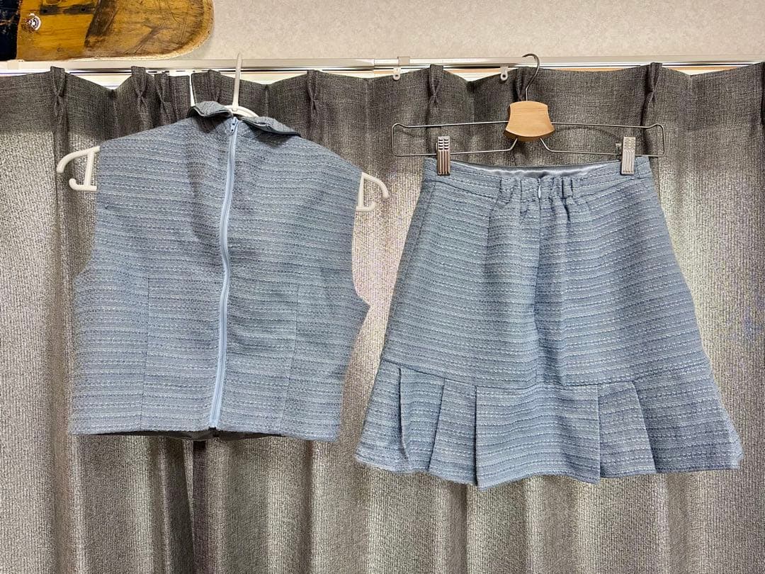 JEWELS マーメイドツイードパールボタンドレス ブルー