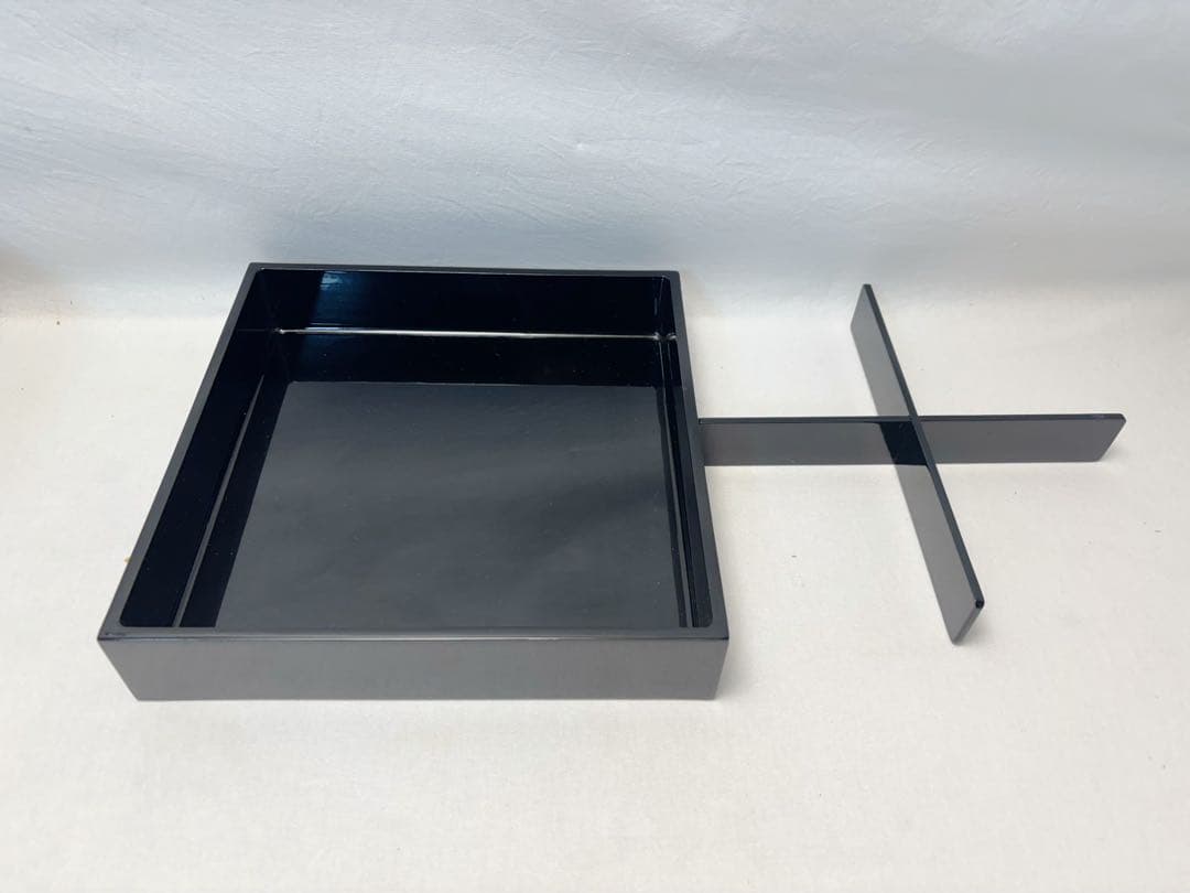 未使用 懐石道具 木曽黒塗 木製堅地 沈金松蒔絵 松花堂 弁当