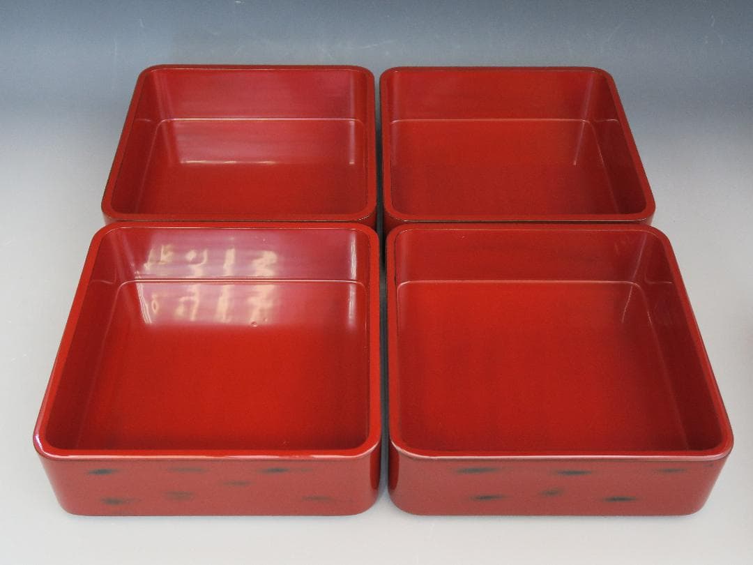 【輪島塗】根来研出 五段重 堅牢優美 徳野漆器店 朱塗 蓋二枚付 天然木 共箱