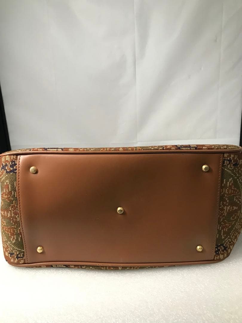 C0202)龍村美術織物 和装バッグ 動物 幾何学 茶色 正絹 和装小物