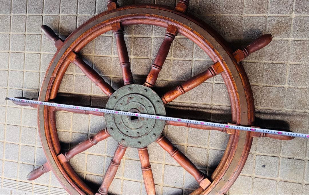アンティーク 船舵 船輪 ビンテージ ハンドル 木製 大型船
