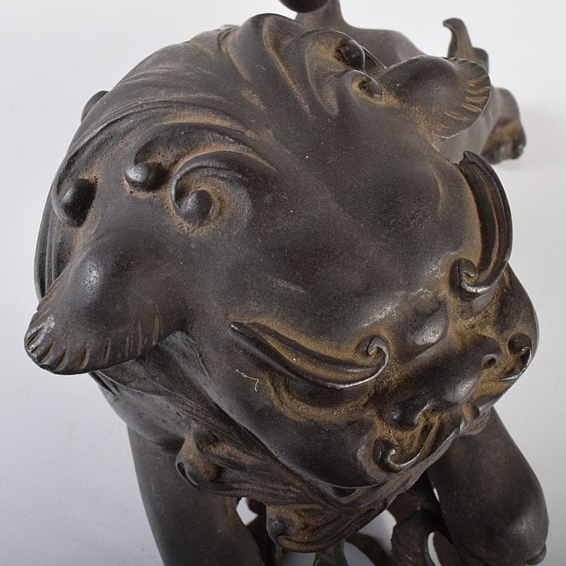 中国 古銅宣徳銅 玉乗り獅子 置物 重さ約5.28㎏ G R7655B 美術