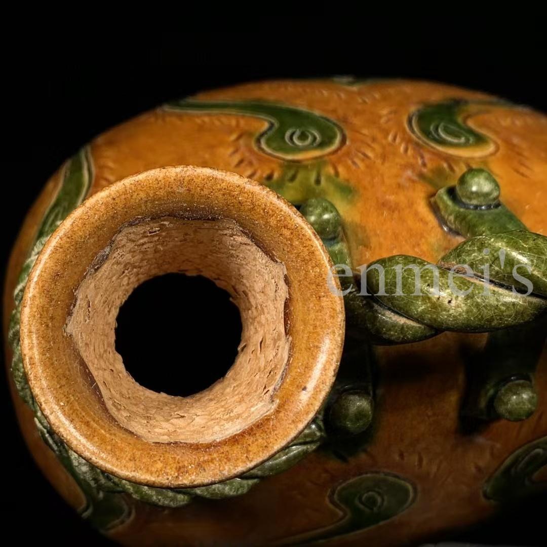 中国古美術・唐三彩・孔雀羽紋 提梁壺・三彩陶・酒具・陶芸・文房具