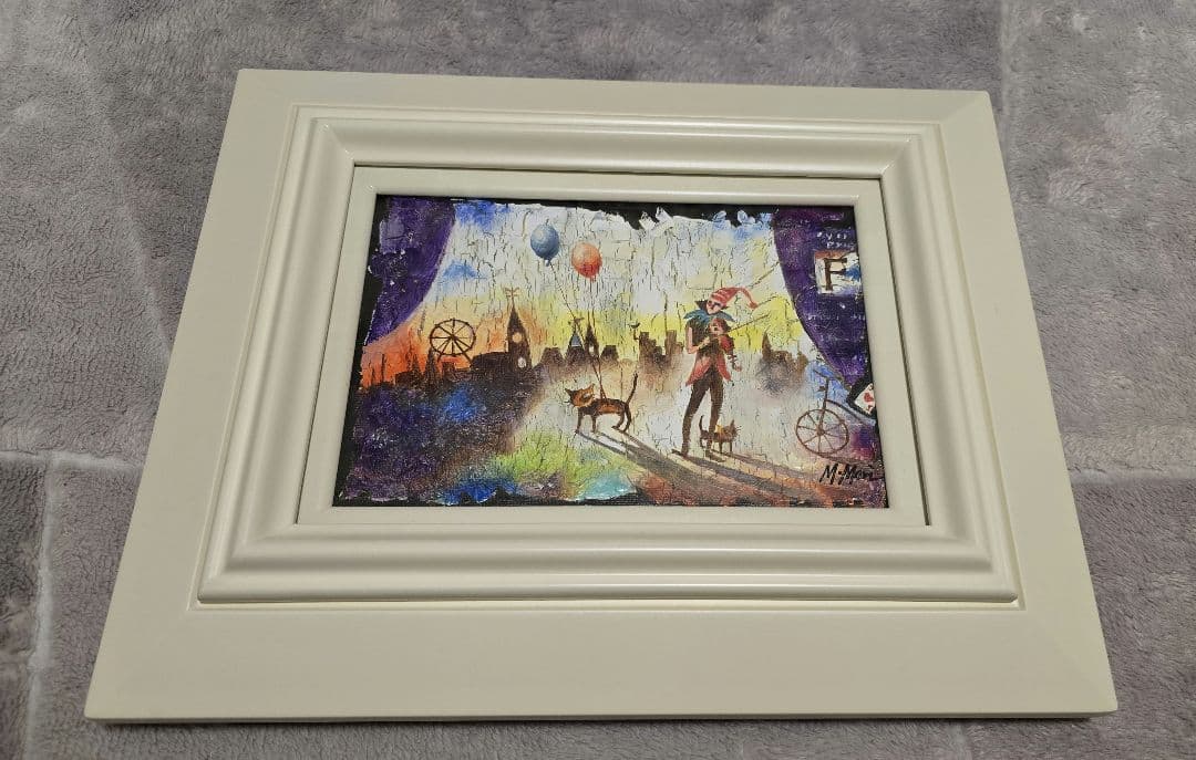 森正明 都市風景とバルーンの絵画　額縁付き