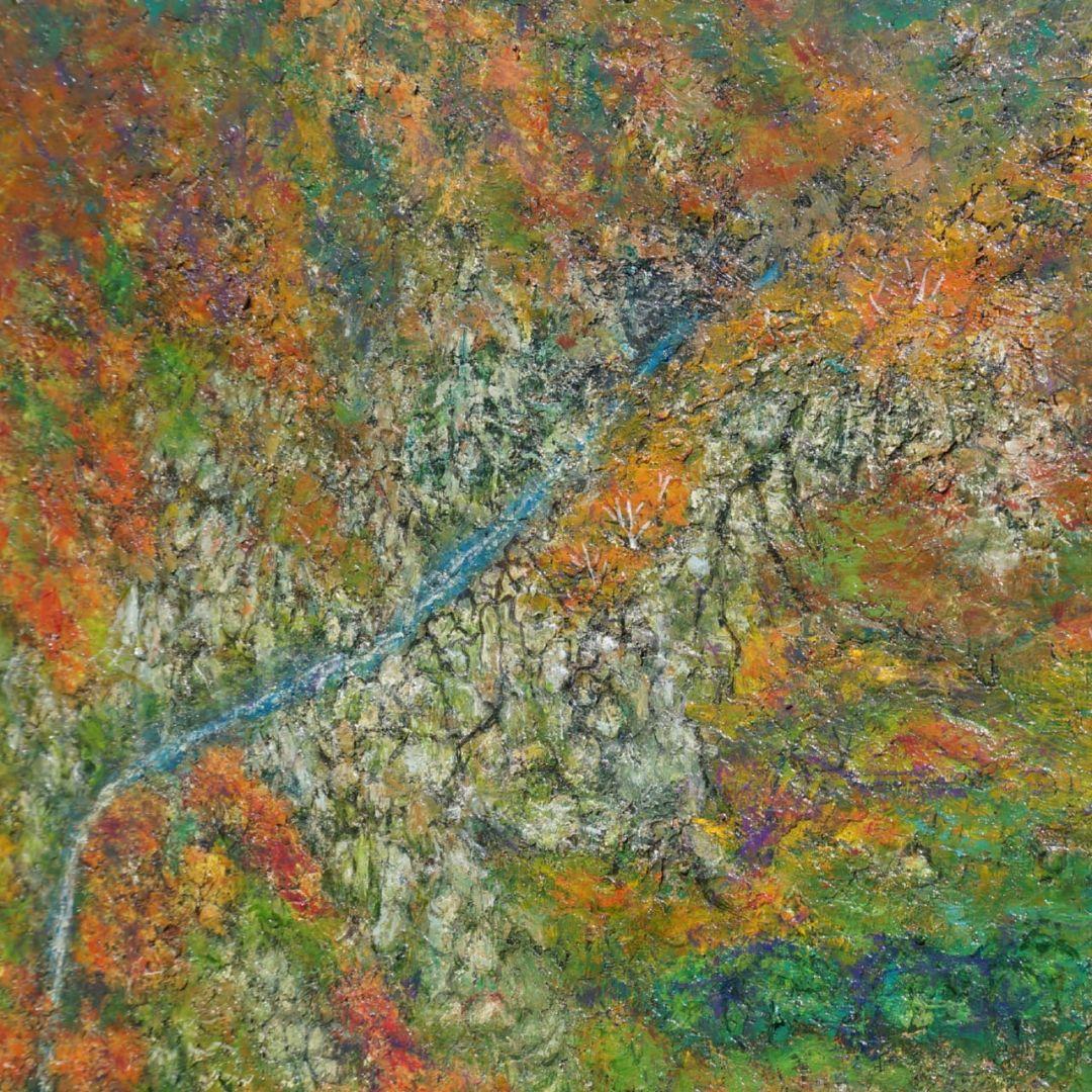 「紅葉と滝」 大きな絵画 油絵 F80号 風景画 迫力