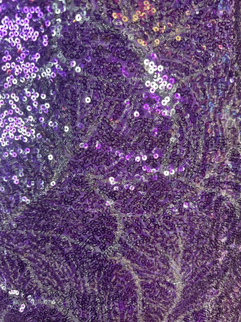 紫色 スパンコール 片肩ドレス