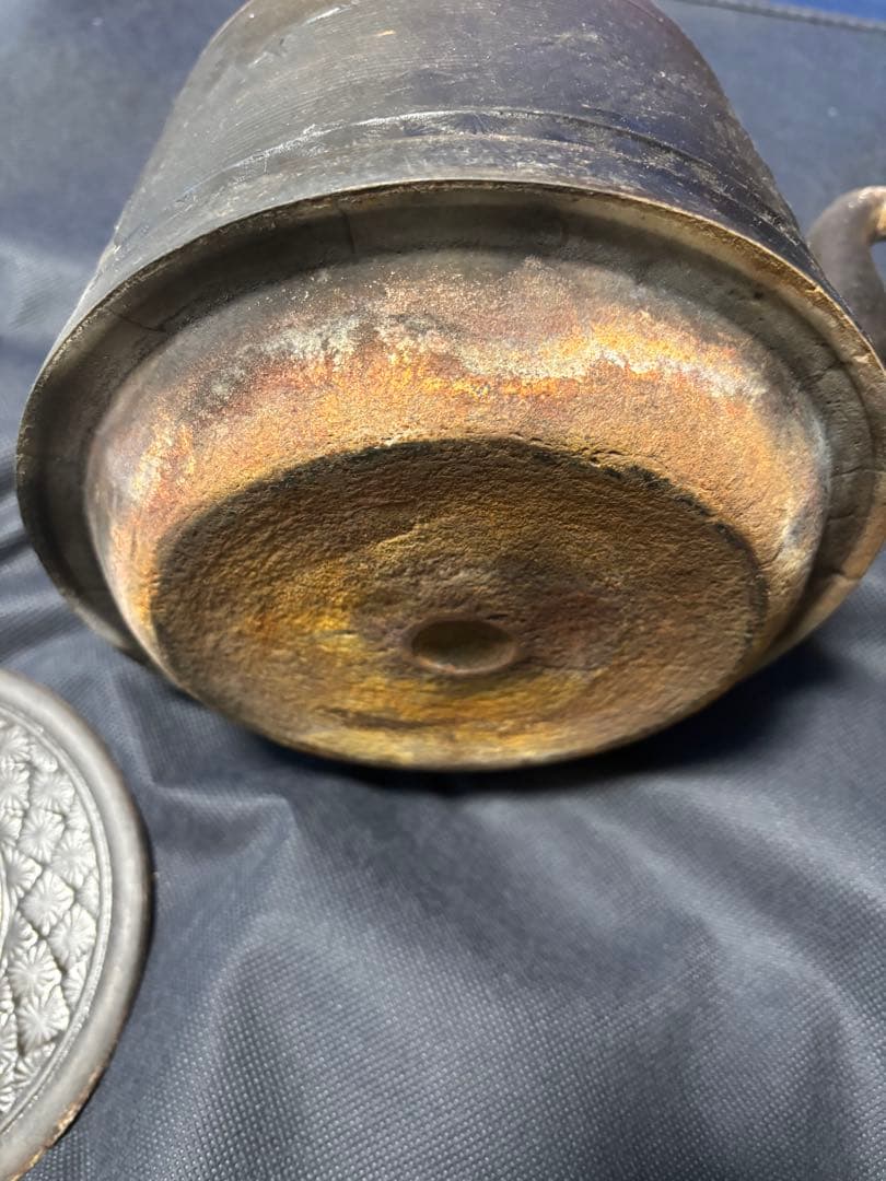 茶道具 鉄瓶 漢詩と鶴彫刻模様 南部