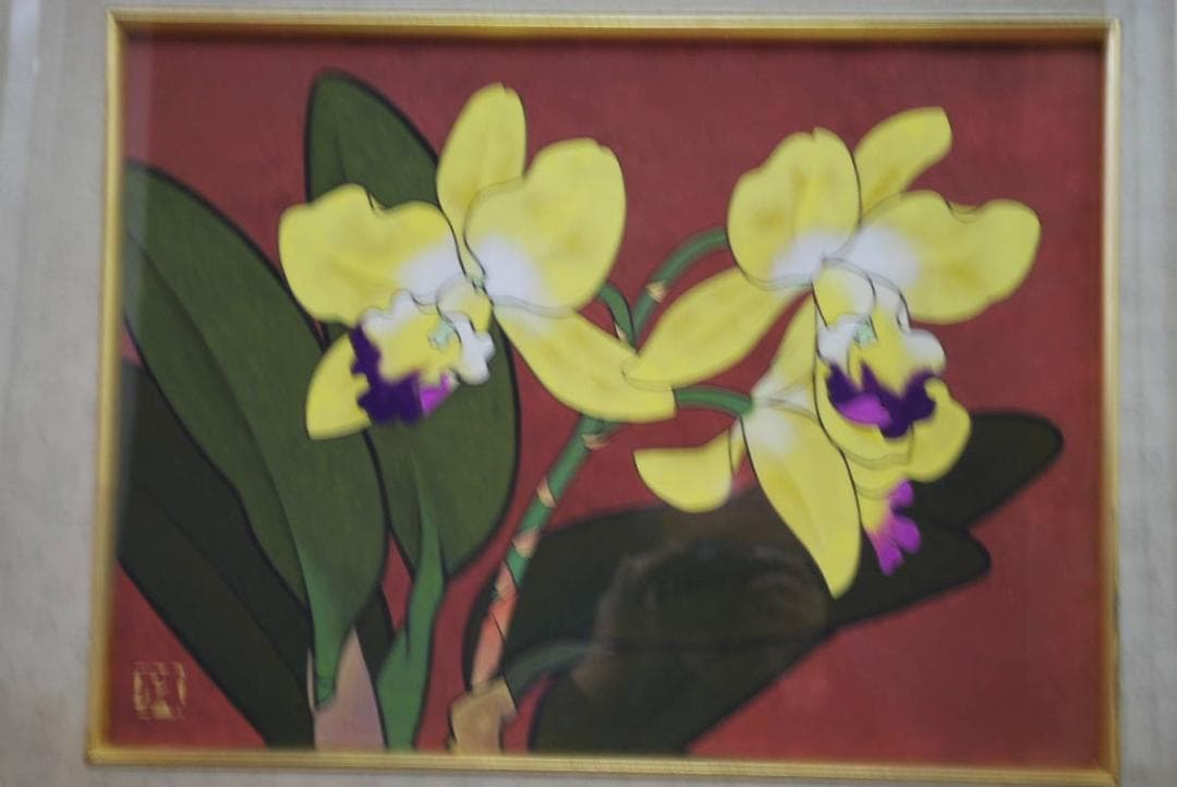 【真作】向井久万/蘭図/日本画額/掛軸☆宝船☆Ｑ‐857　J 真作】向井久万/蘭図/日本画額/掛軸☆宝船☆Q‐