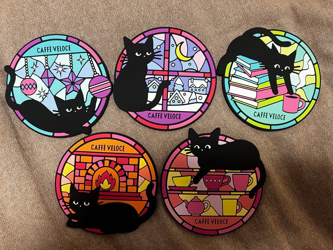 カフェ ベローチェ 黒ねこ ラバーコースター 5個セット コンプリート
