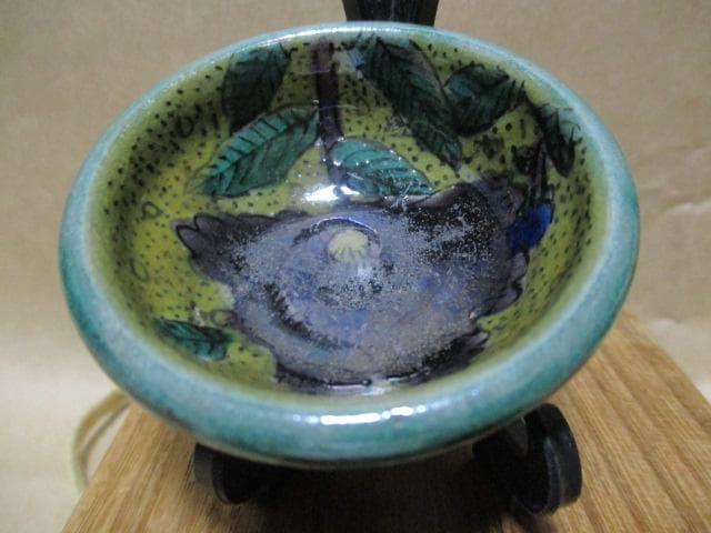 古九谷　青手　小皿　古箱付き　N9-3M