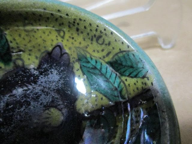 古九谷　青手　小皿　古箱付き　N9-3M