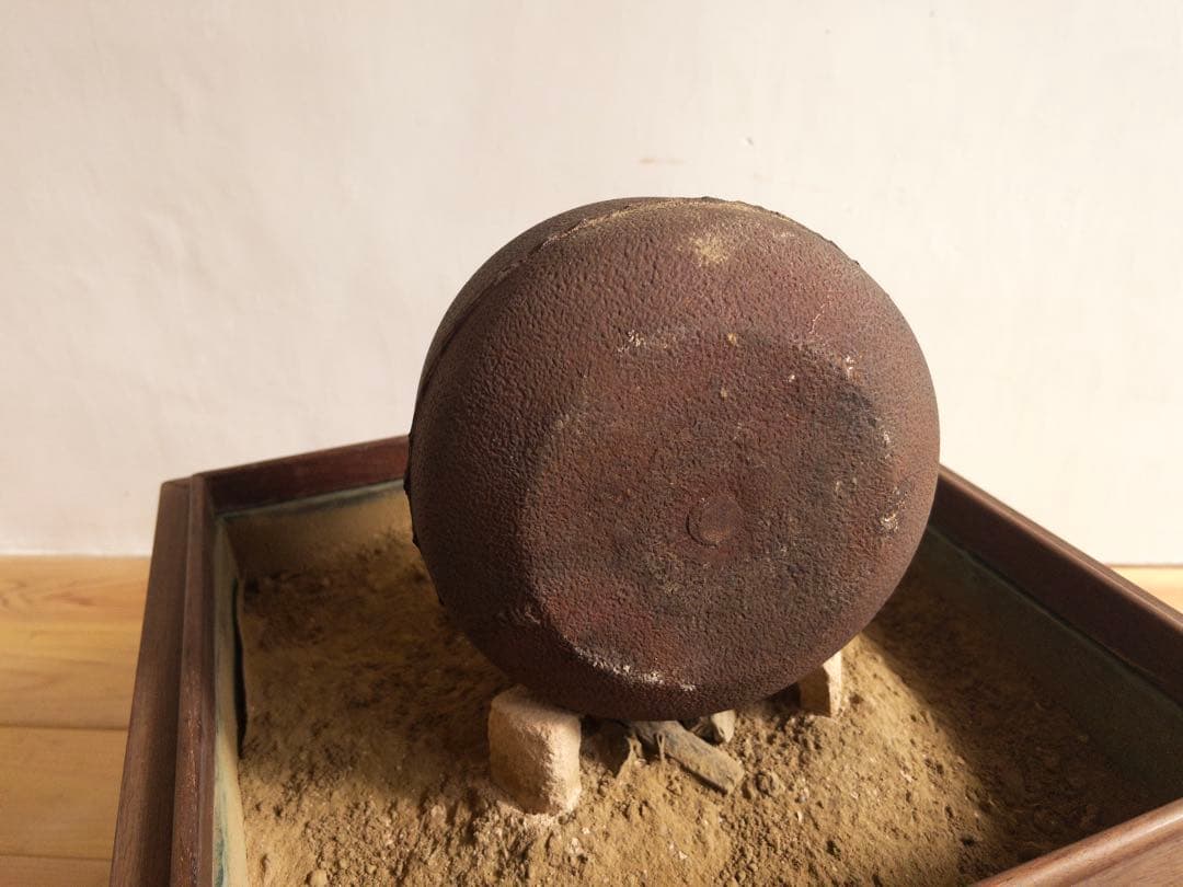 茶釜 置炉 火鉢 木製 セット 骨董 古道具 古家具 ビンテージ