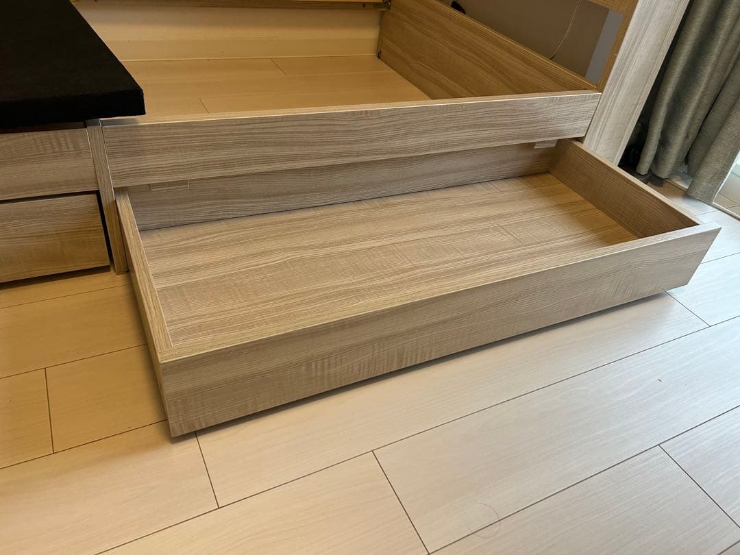 大容量 収納 USB コンセント 機能付きベッド 左右組み換え 可能　ナチュラル