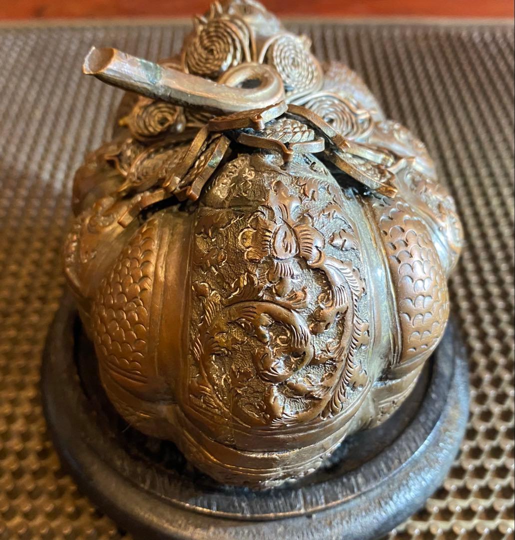 銅銀メッキ　パンプキンBox鑑賞台座付 ヴィンテージ　レア 中国　台湾茶器