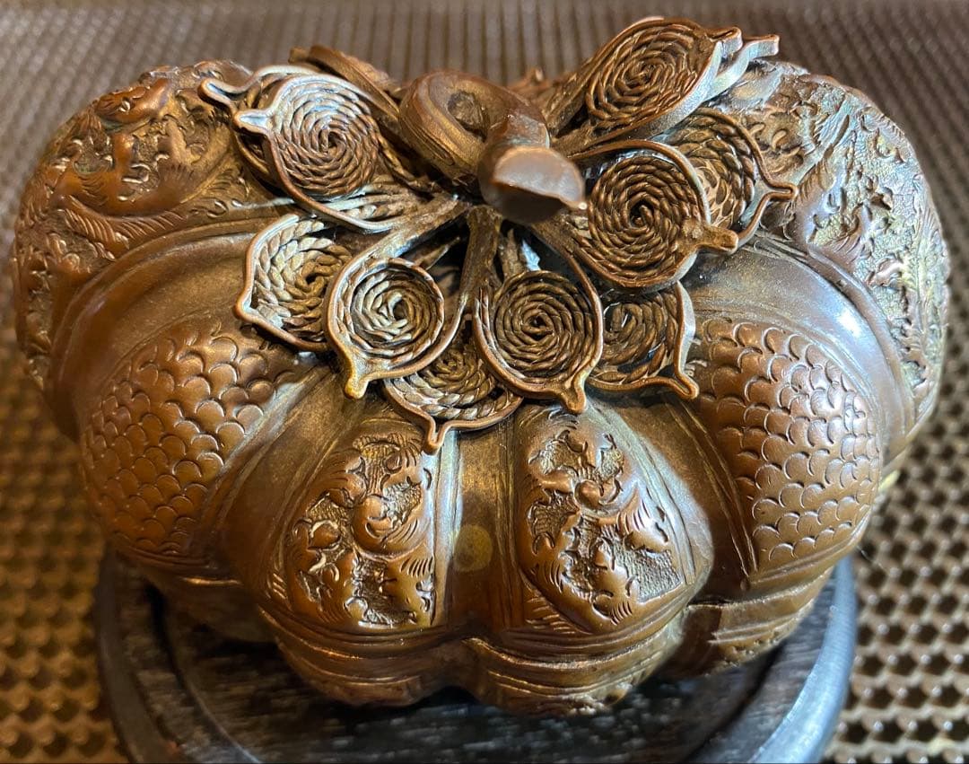 銅銀メッキ　パンプキンBox鑑賞台座付 ヴィンテージ　レア 中国　台湾茶器