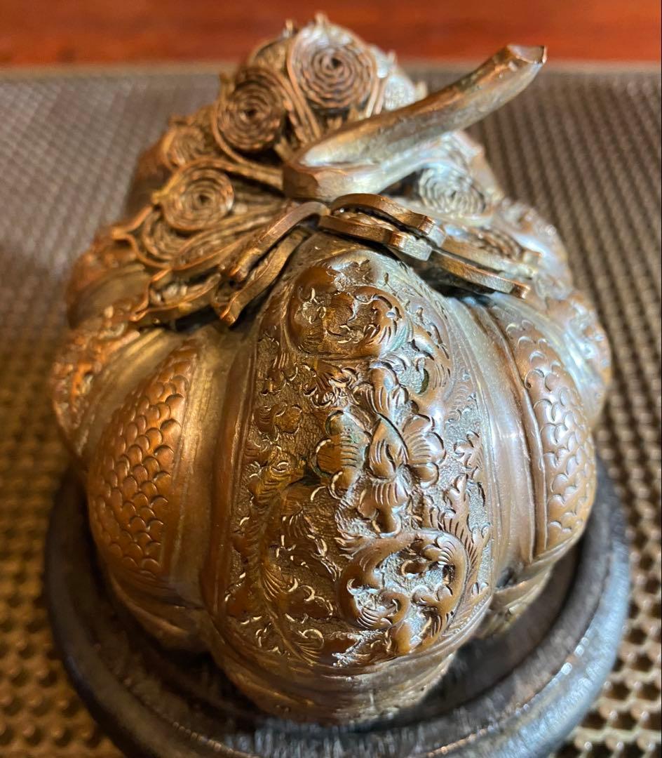 銅銀メッキ　パンプキンBox鑑賞台座付 ヴィンテージ　レア 中国　台湾茶器