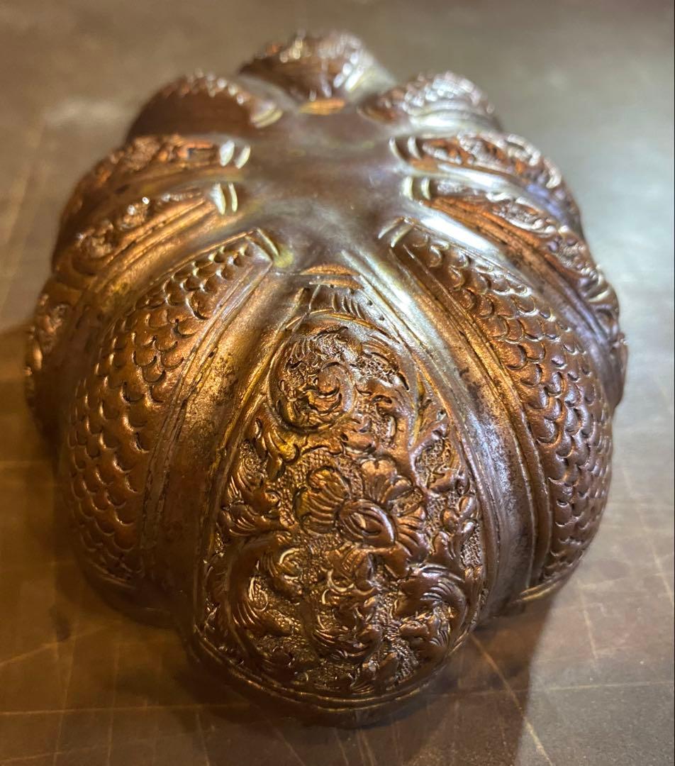 銅銀メッキ　パンプキンBox鑑賞台座付 ヴィンテージ　レア 中国　台湾茶器