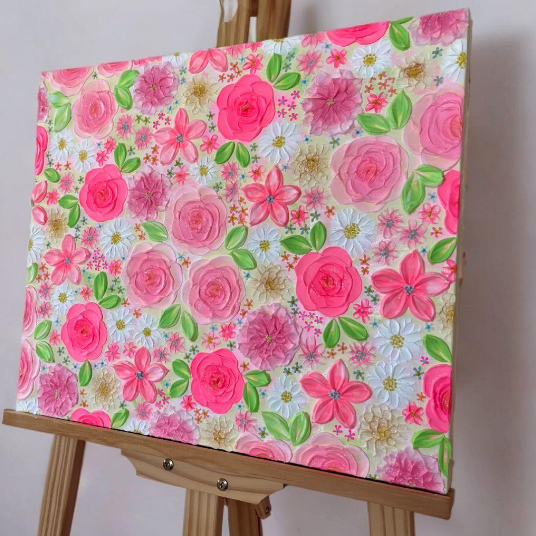 花柄 絵画 テクスチャーアート フラワーアート フランフラン ピンク