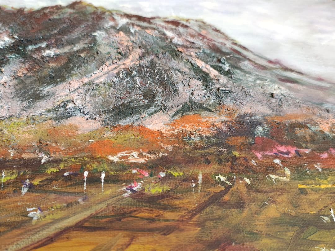 F10 油彩画 阿蘇「2001年 根子岳紅葉」額装 風景画 F10 油彩画 阿蘇「2001