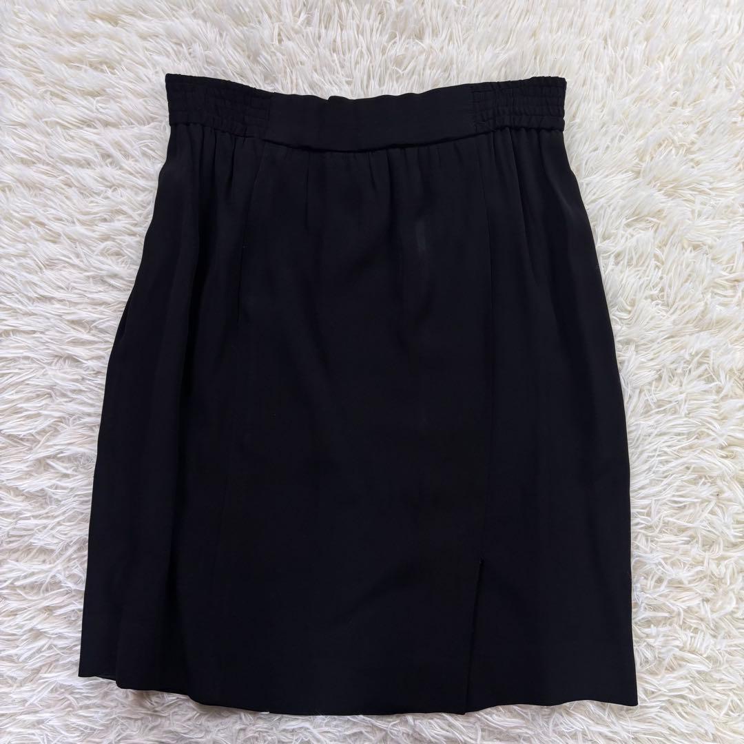 CHANEL シャネル スカート ブラック 42 金ボタン シルク混 ベルト