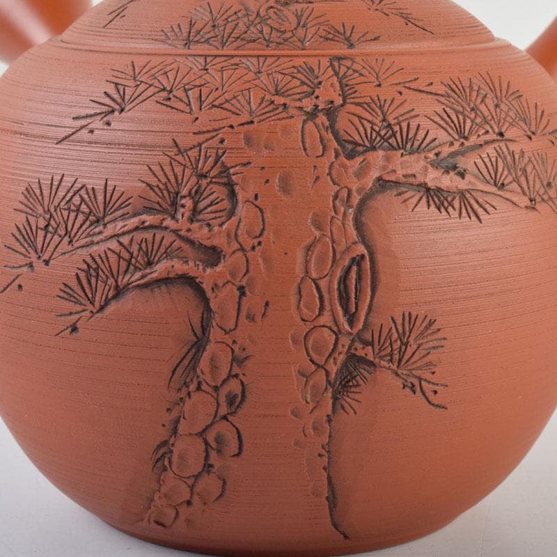 前茶道具 常滑焼 光松作 朱泥 松漢詩刻 横手急須 V 8654