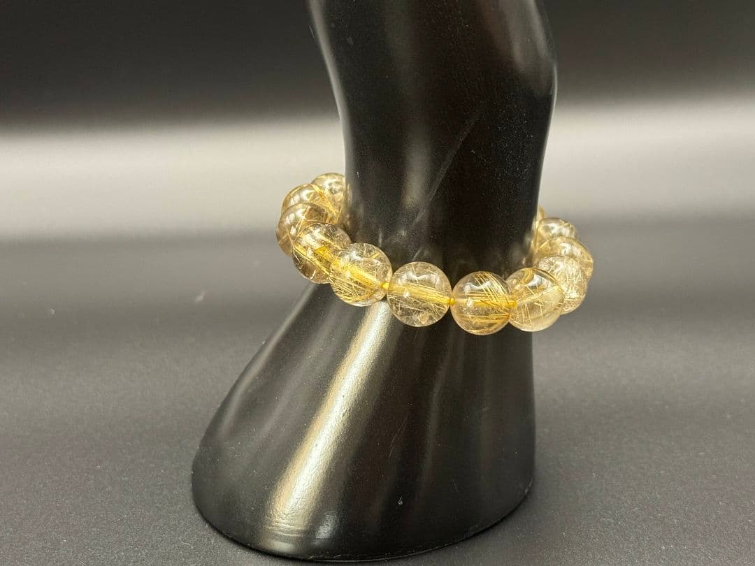 【ゴールド ルチル クォーツ】 天然 ブレスレット12mm 16cm 鑑別書付