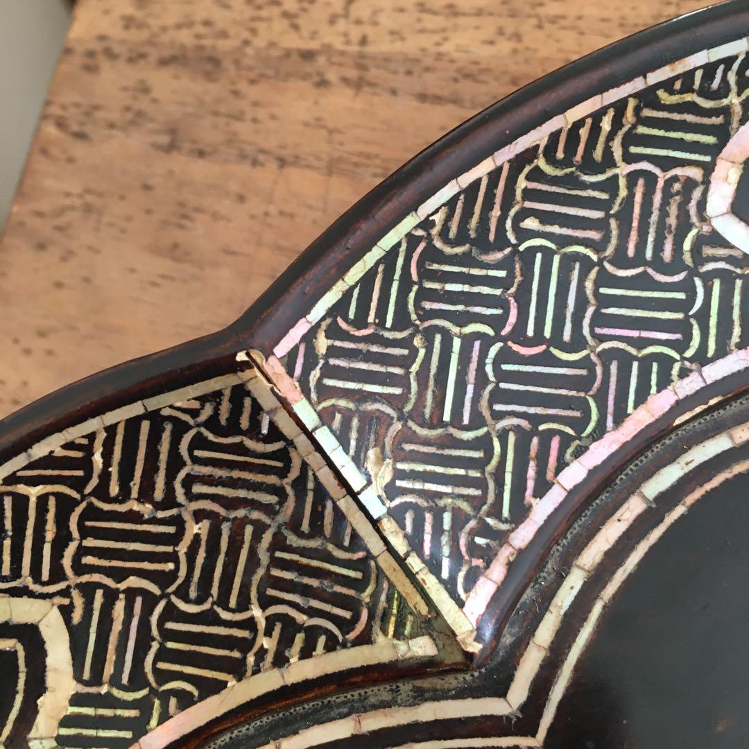 青貝瑞鳥花の図 木瓜形 香合盆 螺鈿細工 共箱