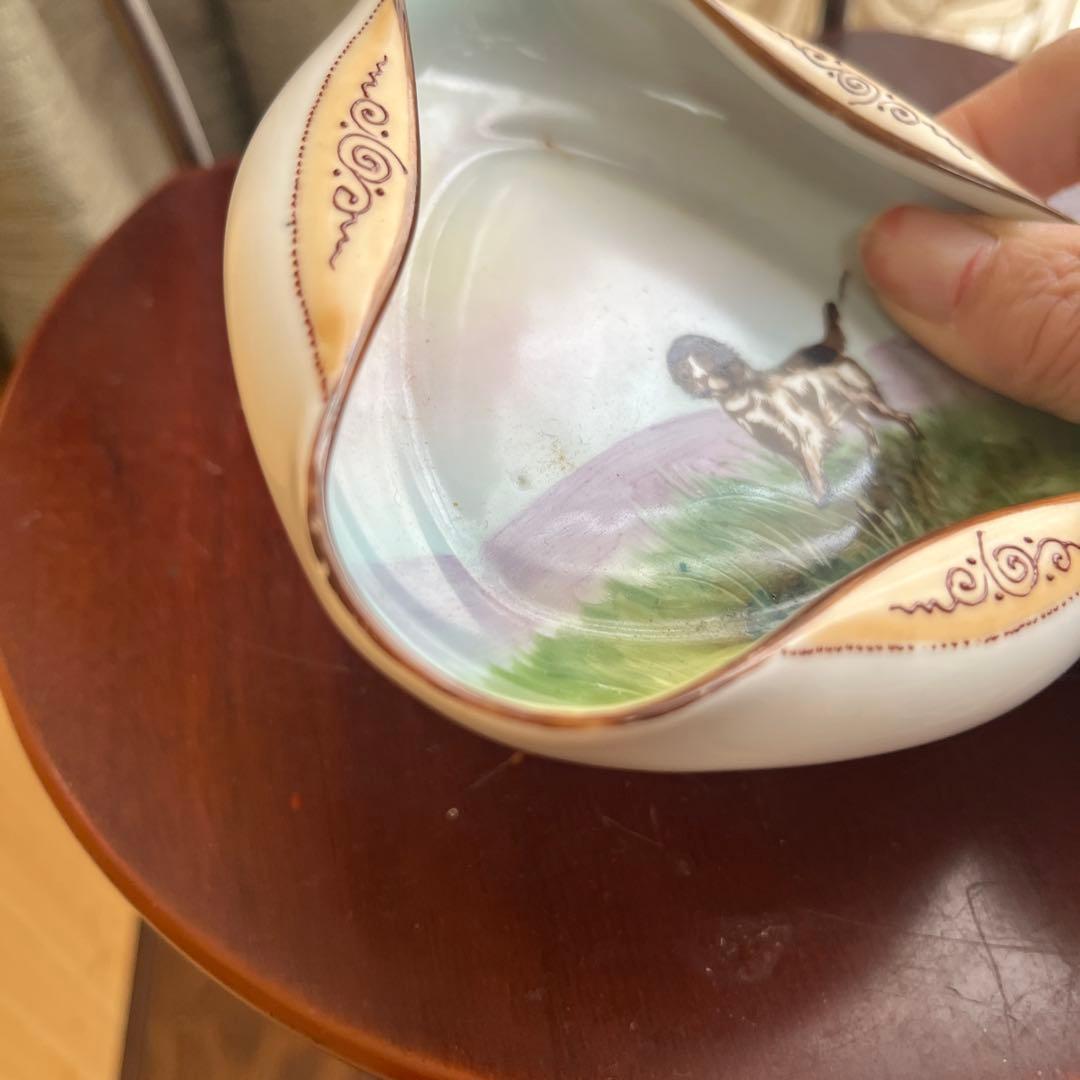 最終処分オールドノリタケレアな形のアッシュトレイ犬とお花M