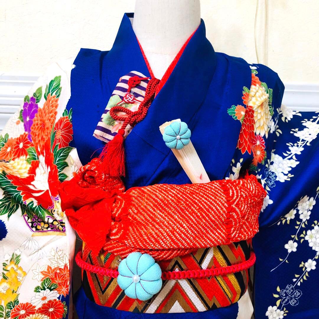 七五三 七歳‼️人気 Blueに花籠菊金彩煌びやか際立つ‼️安心フルセット