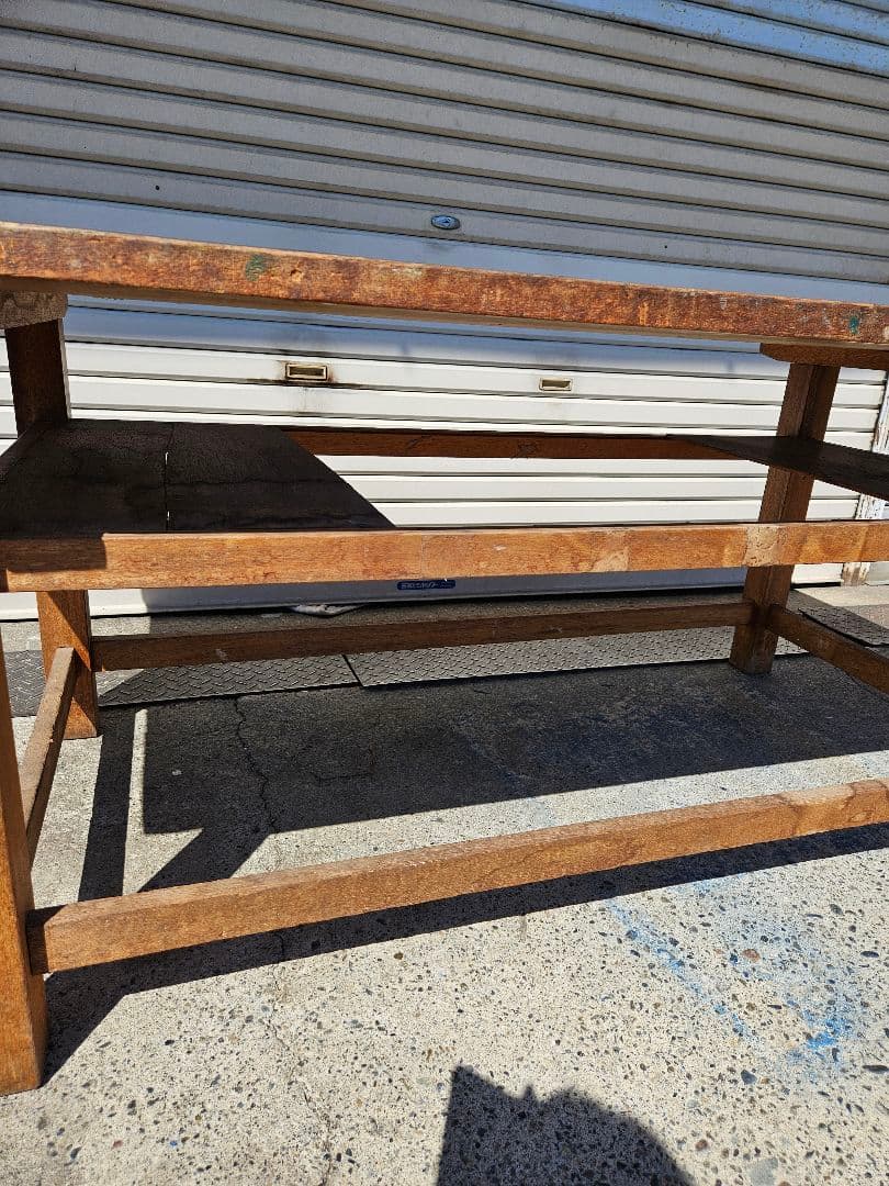 日本のアンティーク 古い木製の作業台 図工室 学校 ワークテーブル 古