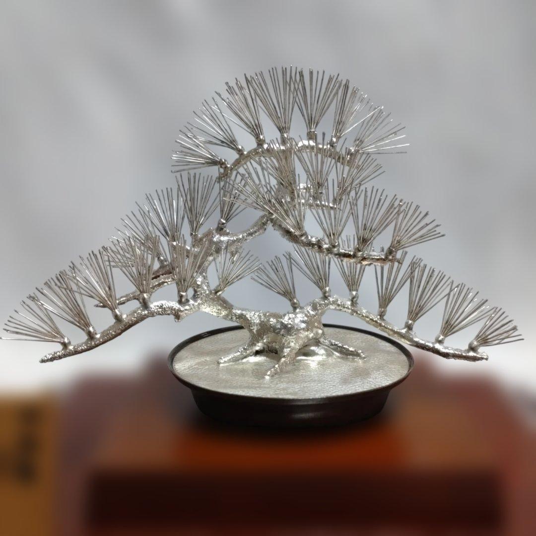 純銀製 光則作 盆栽 2号「松」ガラスケース・紙箱付き