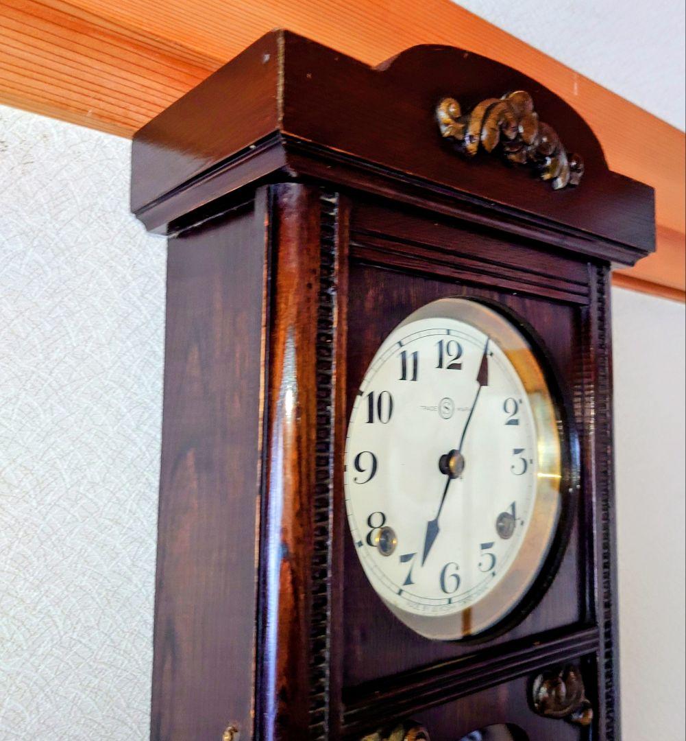 〈完動・美品〉精工舎　セル文字盤宮型ゼンマイ振り子時計　古時計　ボンボン時計