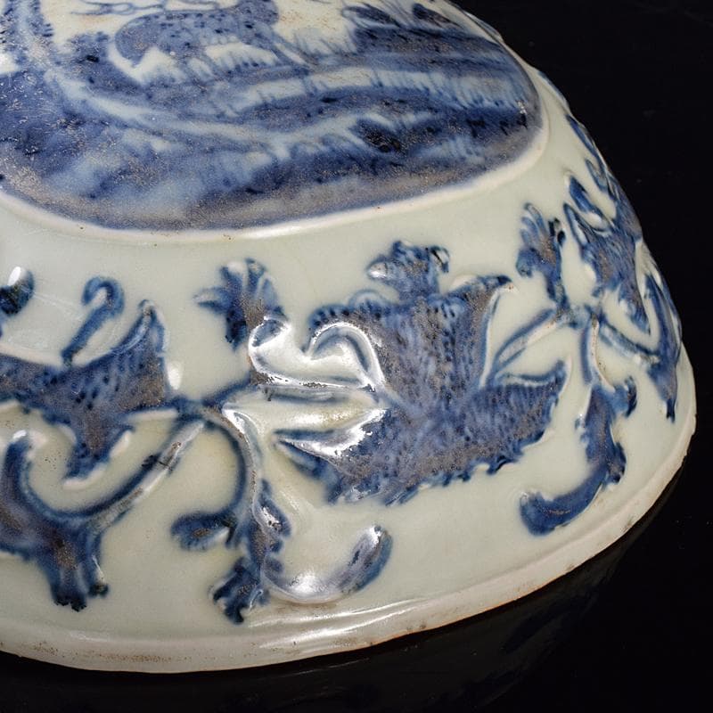 中国　青花　山水神獣文　馬頭琵琶　置物　M　R7978B