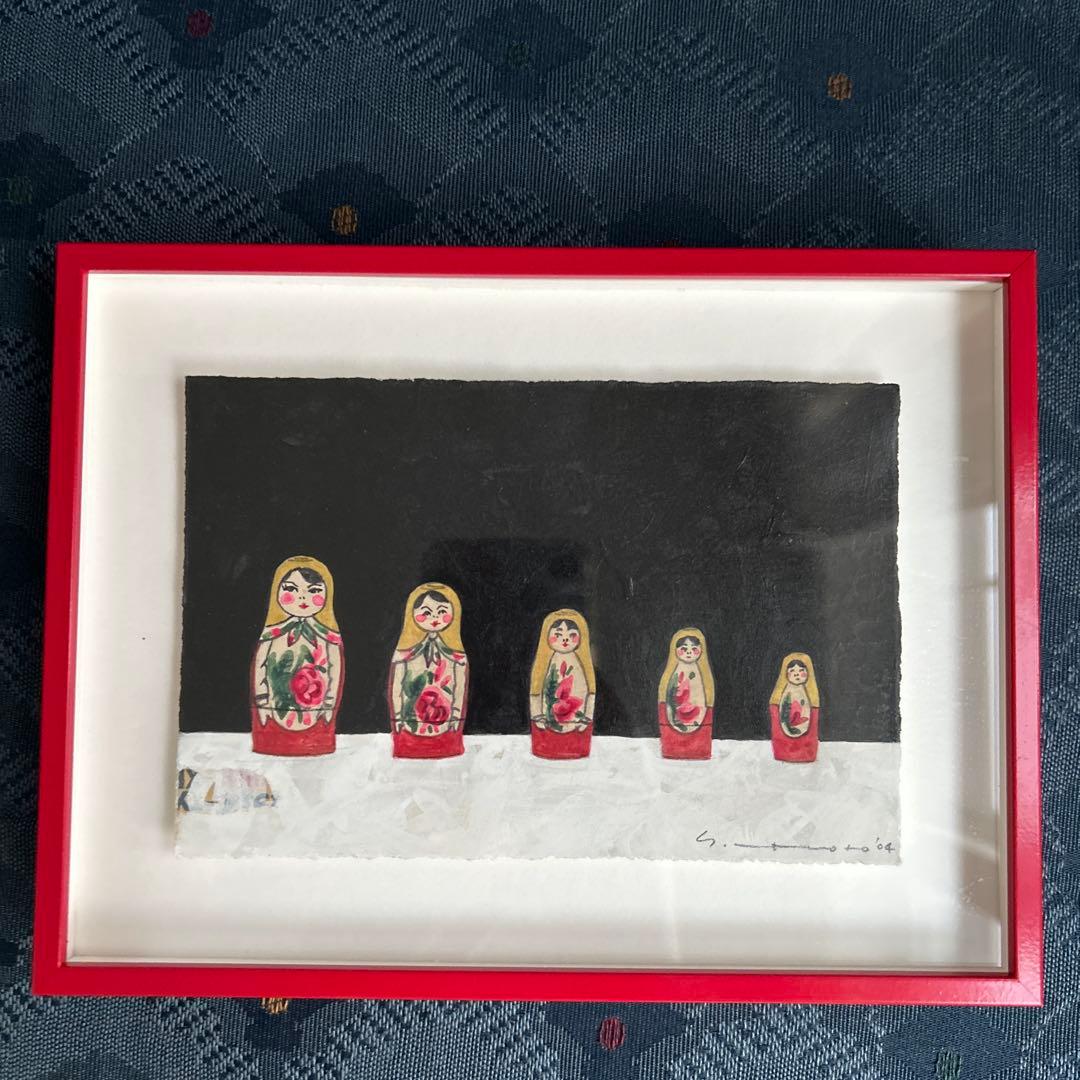 マツモトヨーコ　ドローイング　絵画　「北の国から」　マトリョーシカ　ハガキサイズ