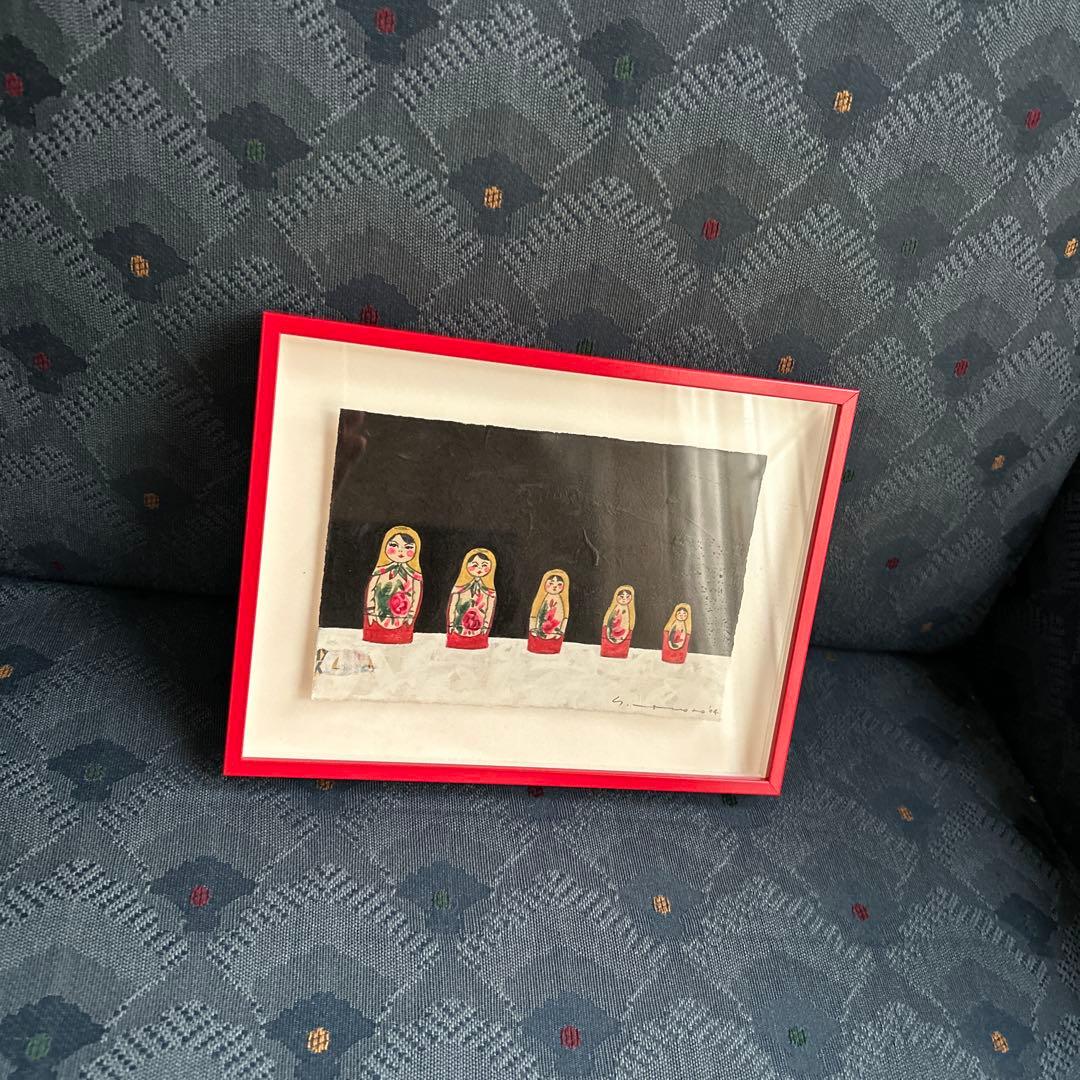 マツモトヨーコ　ドローイング　絵画　「北の国から」　マトリョーシカ　ハガキサイズ