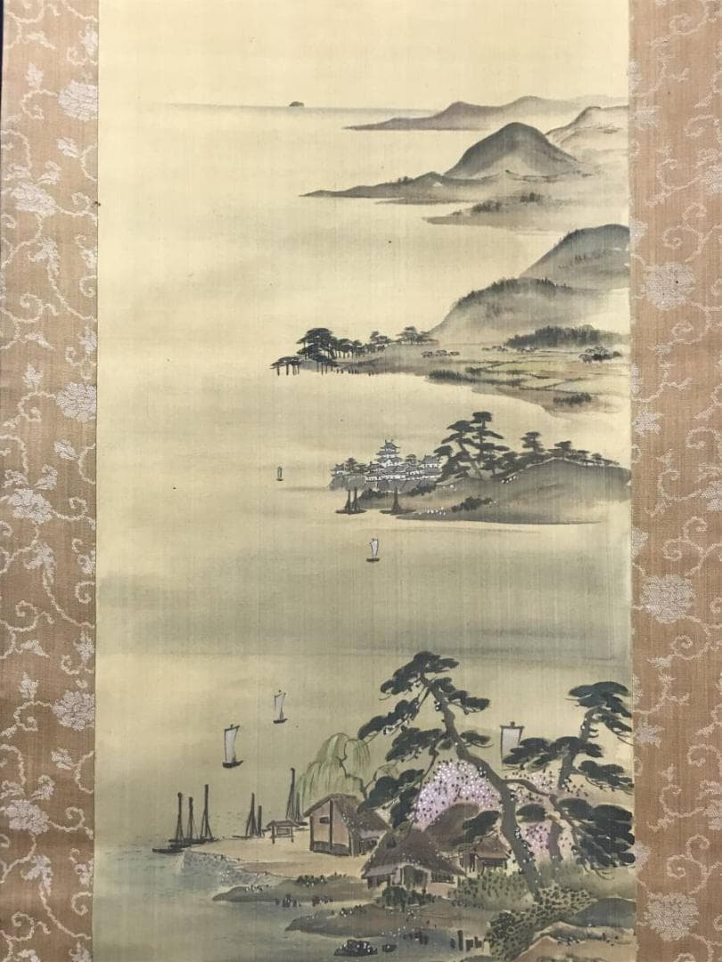 【真作】岡本清暉/春秋山水図/山水図/双幅/掛軸/名家伝来/AC-243