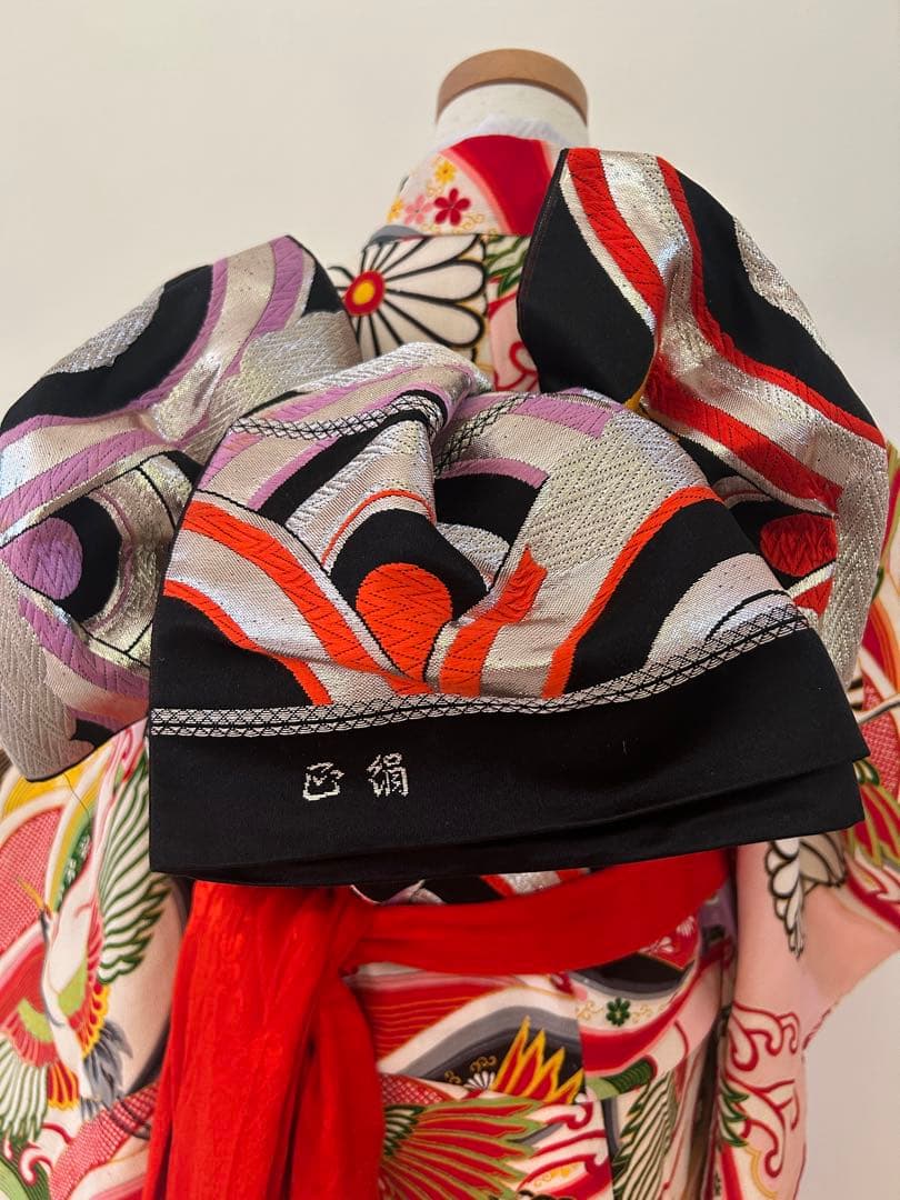 7歳　七五三　アンティーク正絹着物、正絹帯、帯揚げ、帯締め　しごきセット