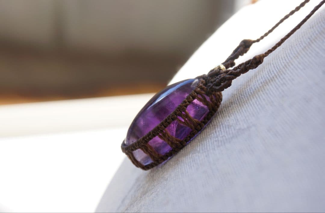 《H様お取り置き》夜明けの空の色　グラデーションアメジスト　マクラメ　ネックレス