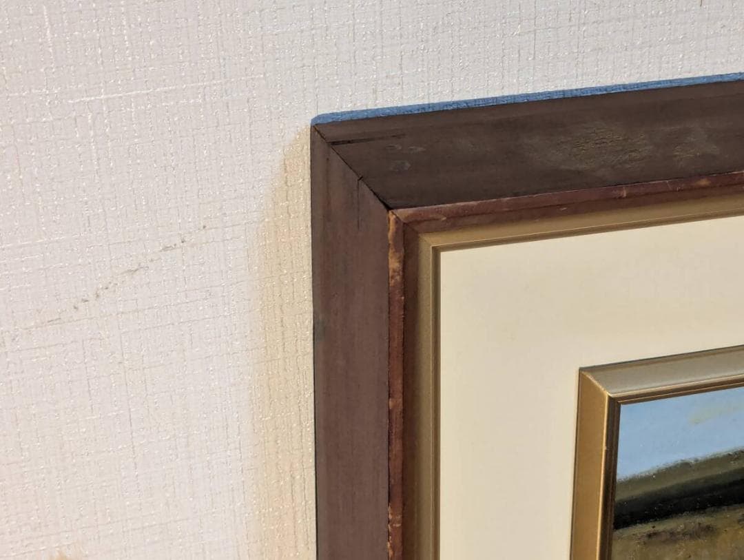 【真作】絵画　井田　油彩4号　晩秋の山湖　黄金の並木　秋の気配　Y135