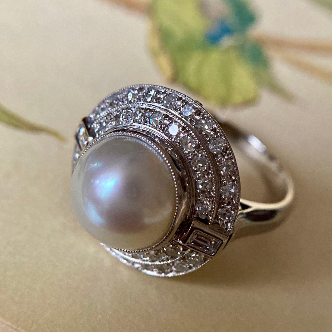 昭和初期　pm900 白蝶パール　ダイヤモンド　昭和レトロ　指輪　リング