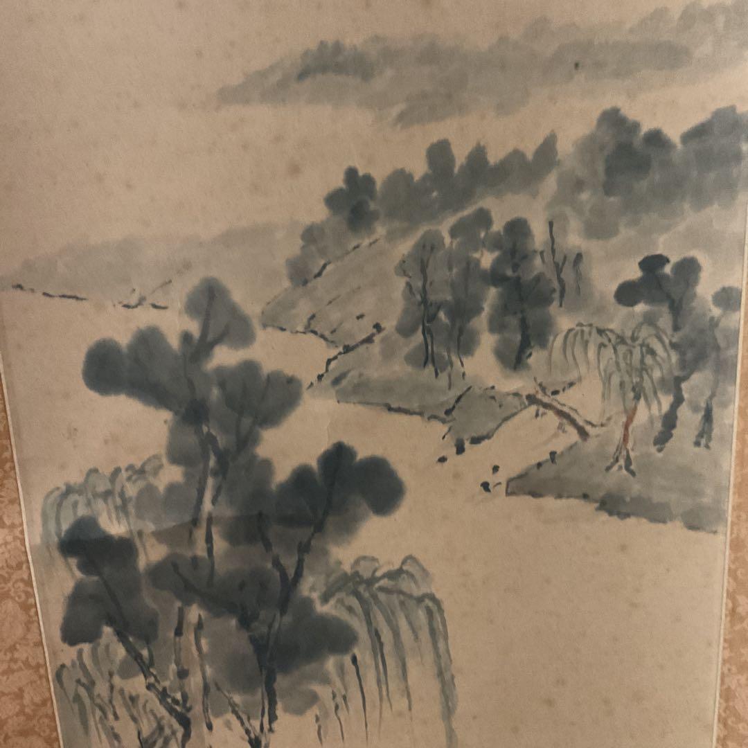 絹本水墨山水図 【南画】 八十八翁の在名 落款印譜在 作者