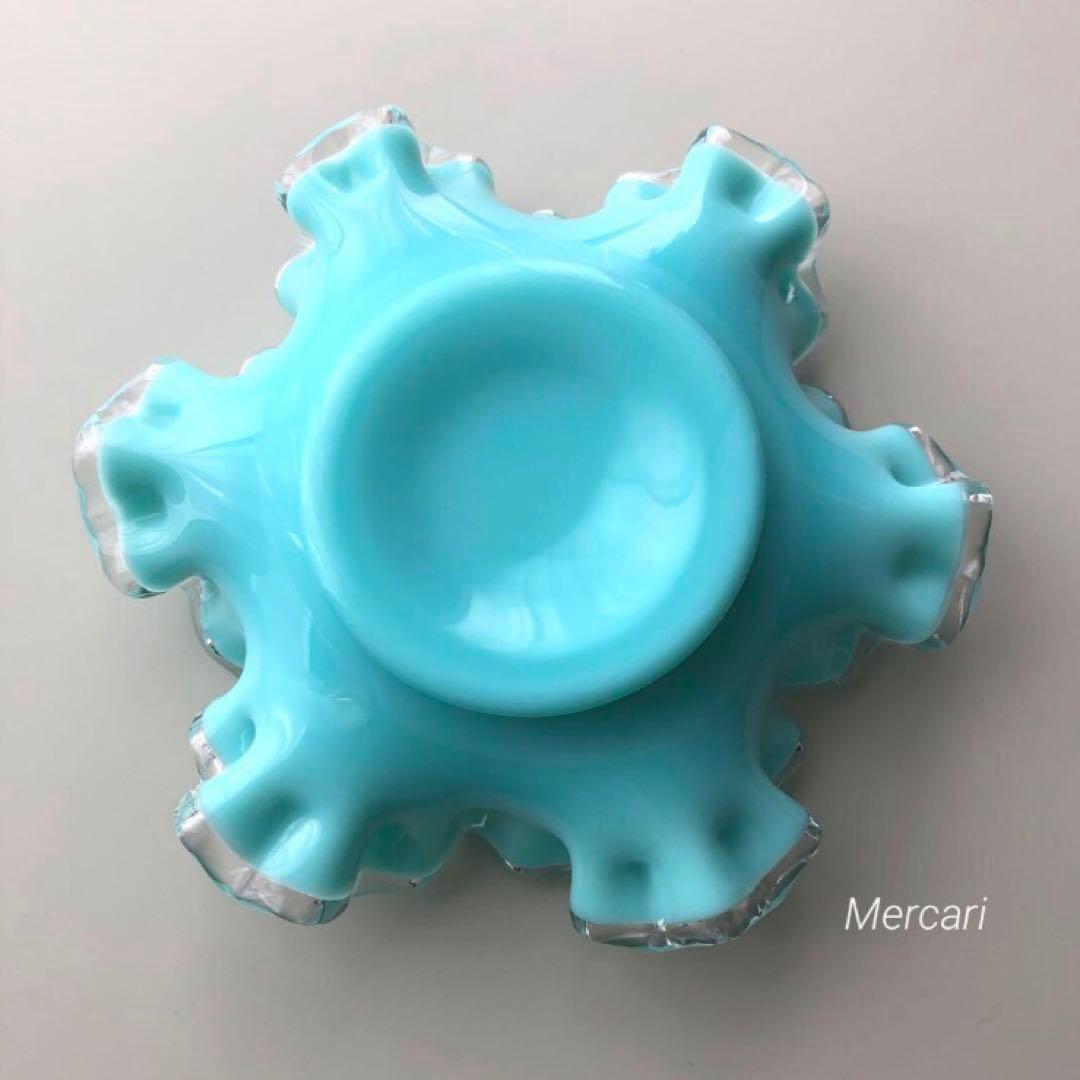 希少 fenton シルバーターコイズ クレスト ボンボン ミルクグラス