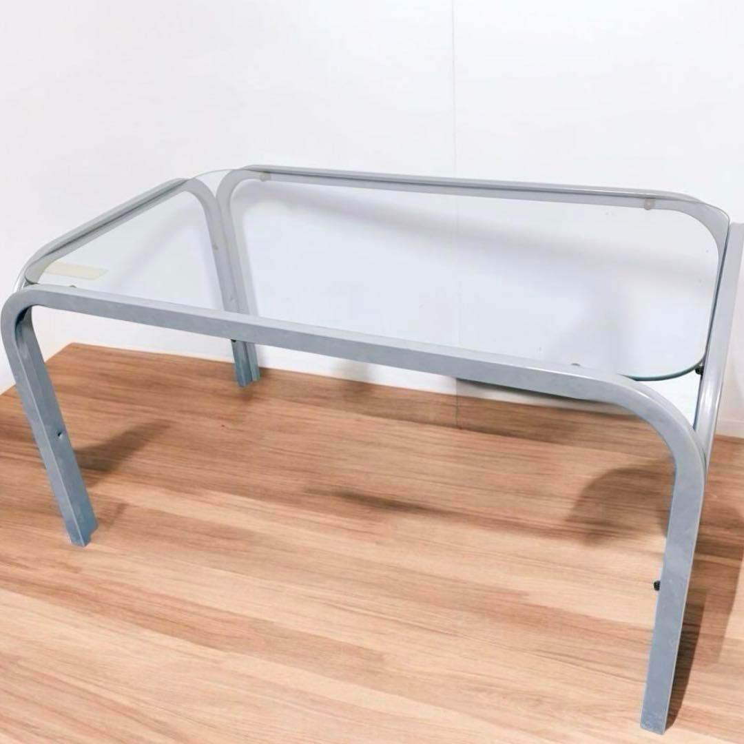 引き取り可！ガラステーブル 昭和レトロ シルバーグレー アイアン