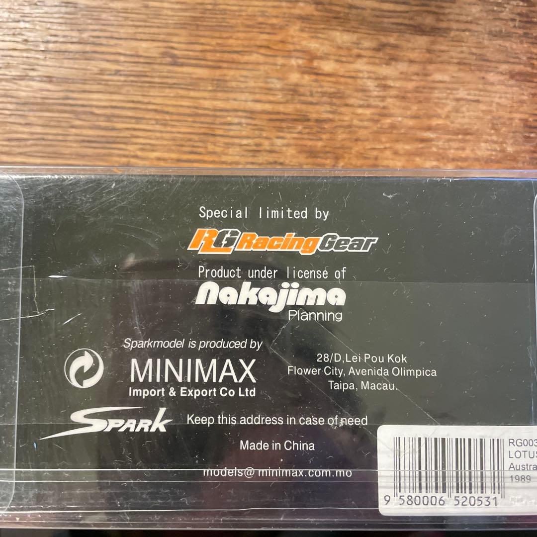 絶版　RG特注　1/43 ロータス　101 オーストラリアGP 1989 中嶋悟