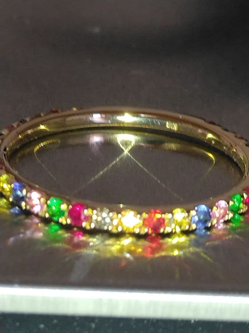 K18ゴールド ダイヤモンド&マルチカラー宝石 エタニティリング