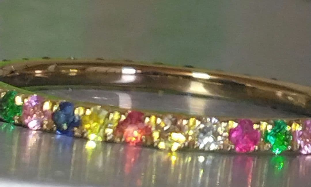 K18ゴールド ダイヤモンド&マルチカラー宝石 エタニティリング